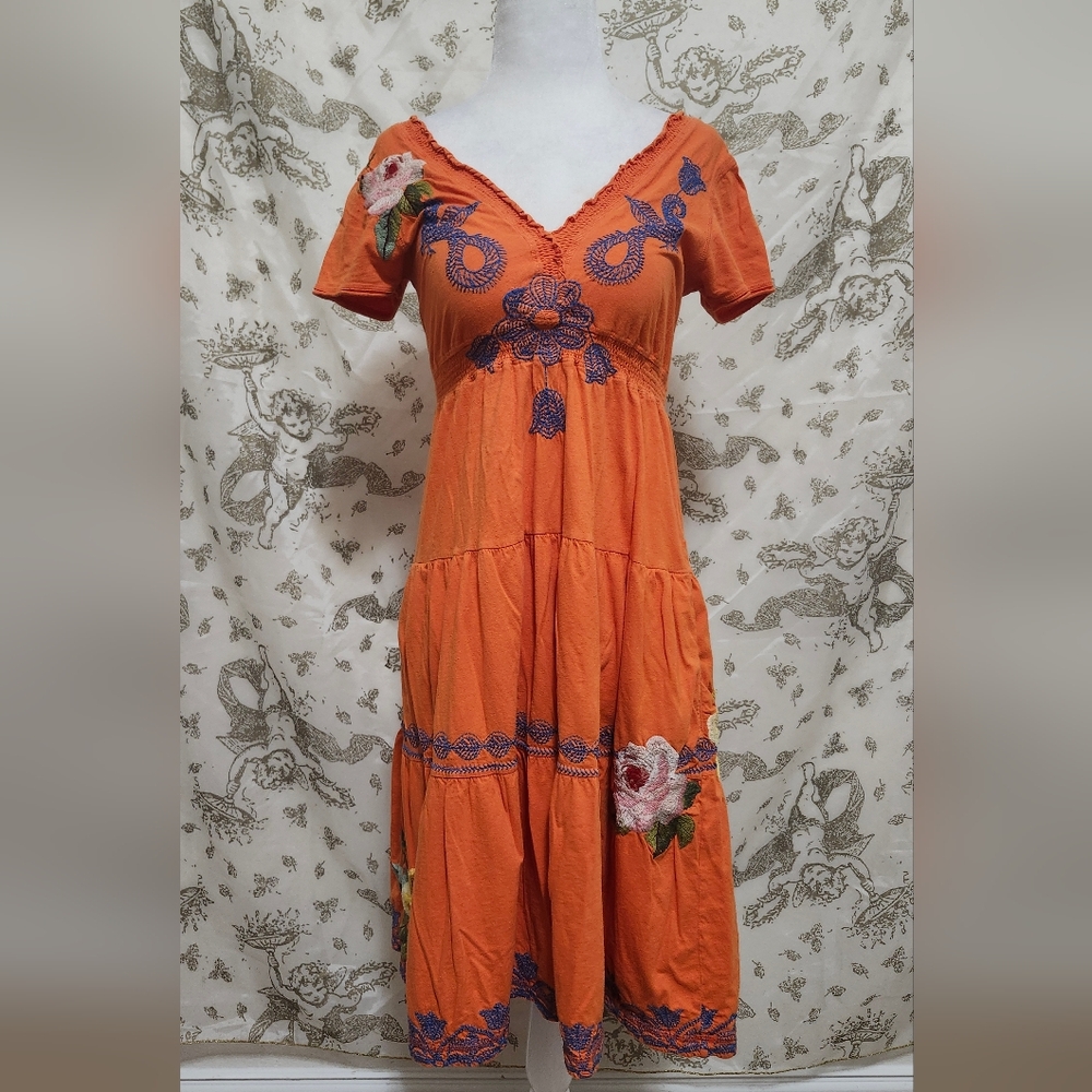 Johnny Was floral embroidered dress in orange size S